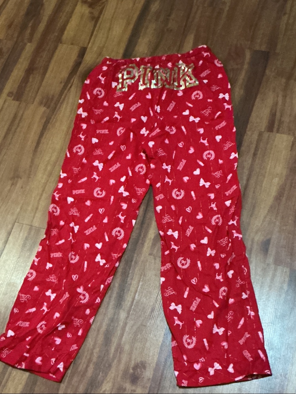 PINK Victoria's Secret Red Heart & Bow Kids Pajama Pants small used